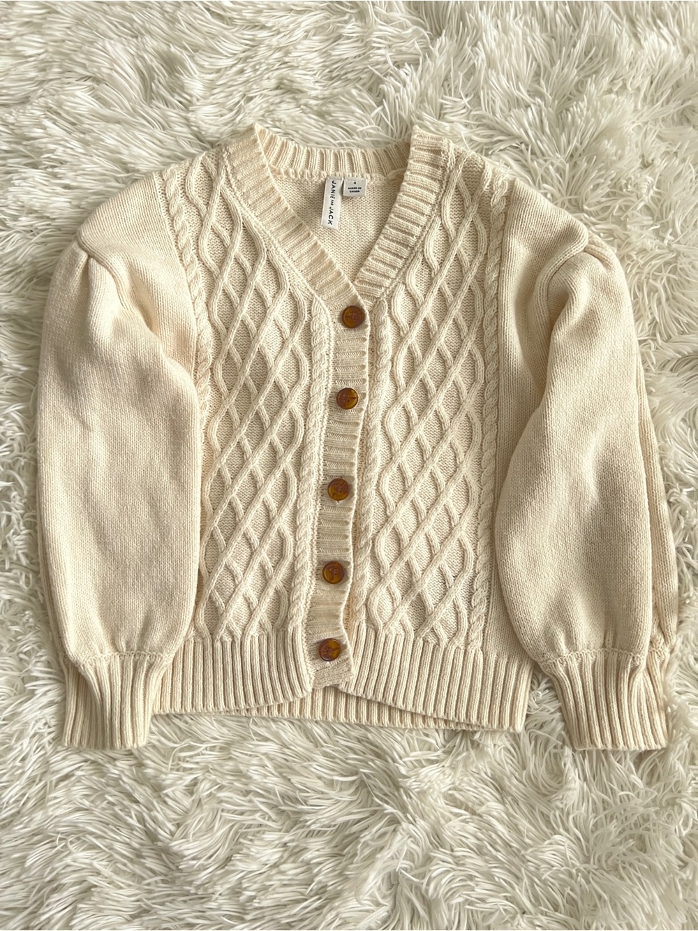 Janie and Jack Ivory Cable Knit Cardigan with Tortoise Buttons